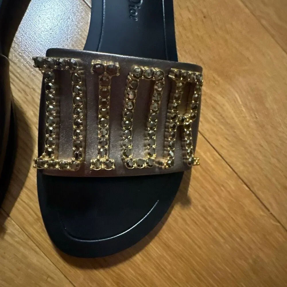 Dior Revolution Slides Black Leather and Rhinestones size 37